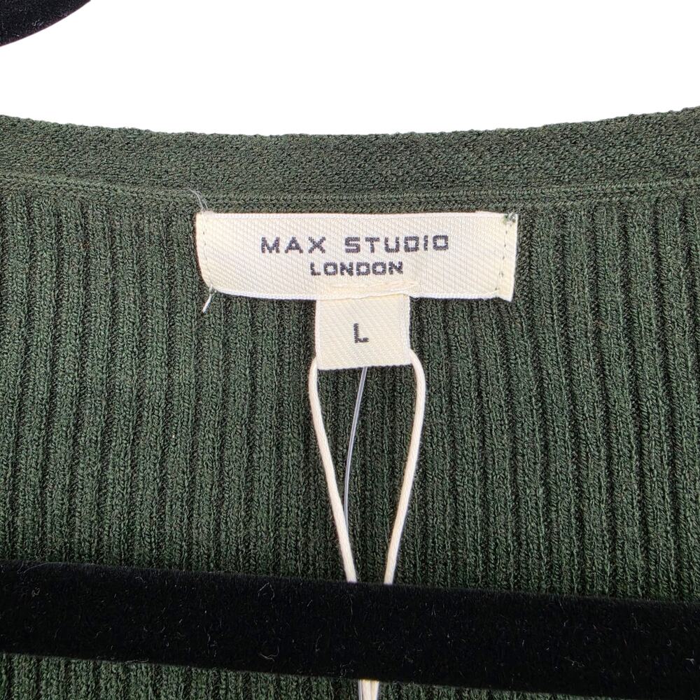NWT Max Studio Dark Green Fine Rib Knit Lightweight V-Neck Cardigan Size Large - Picture 2 of 6